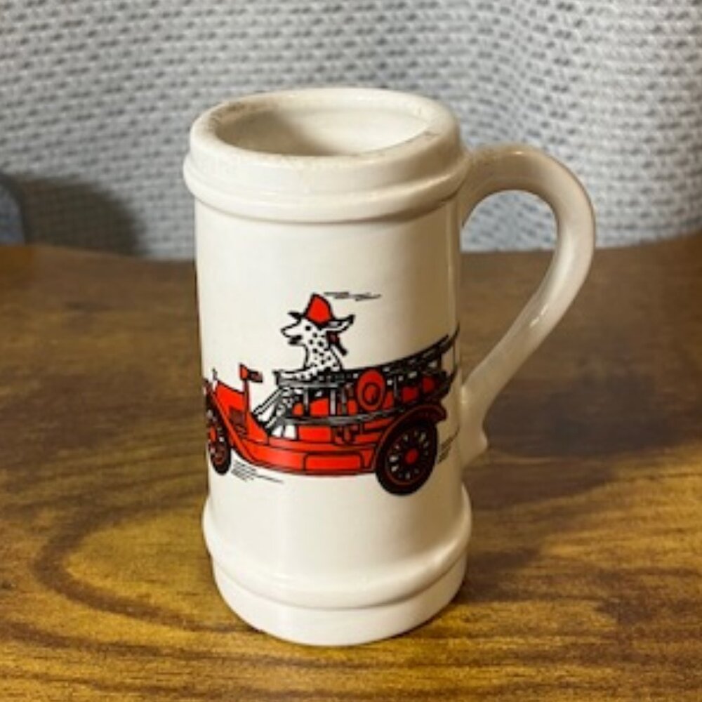 Dalmation Dog Driving Fire‎ Truck Ceramic Mug Miniture Decor 3"